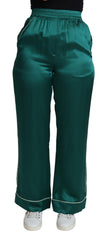 Dolce & Gabbana Grüne High Waist Pyjamahose aus Seide