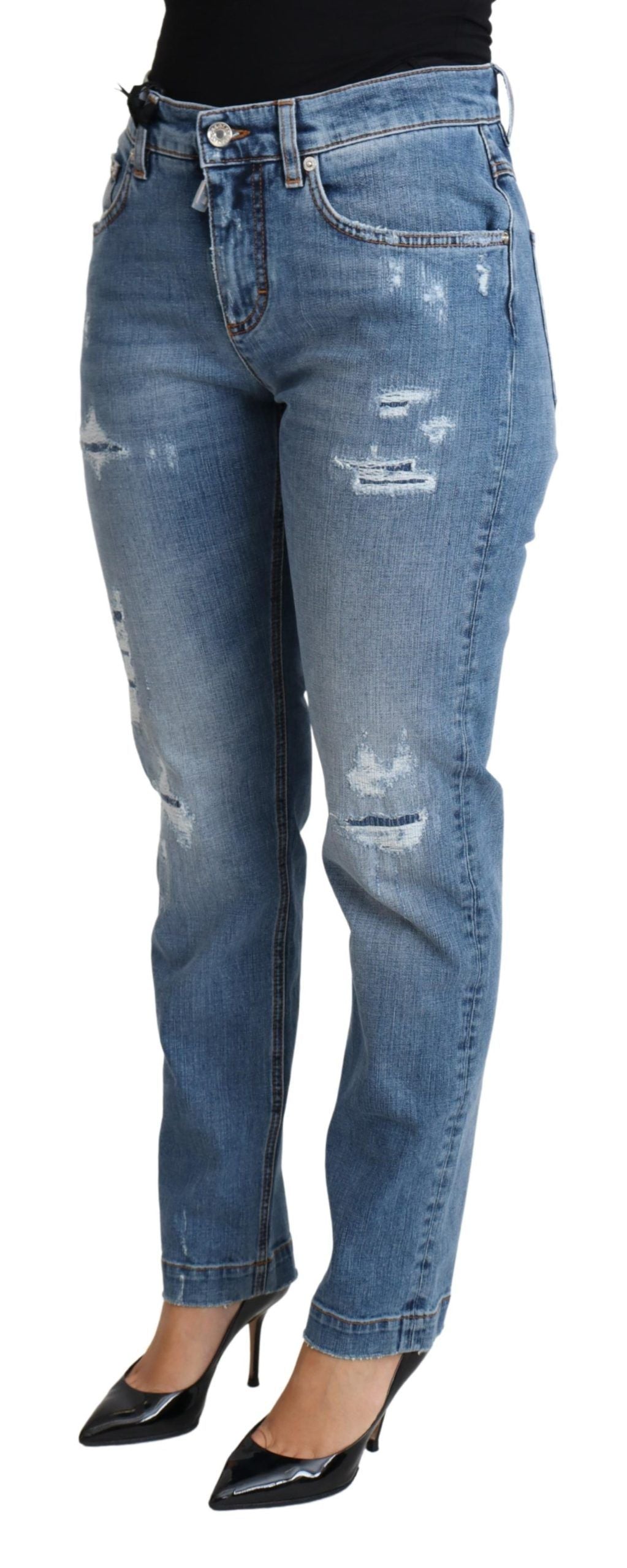 Dolce & Gabbana Blaue zerrissene Skinny Jeans aus Baumwollmischung