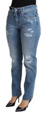 Dolce & Gabbana Blaue zerrissene Skinny Jeans aus Baumwollmischung