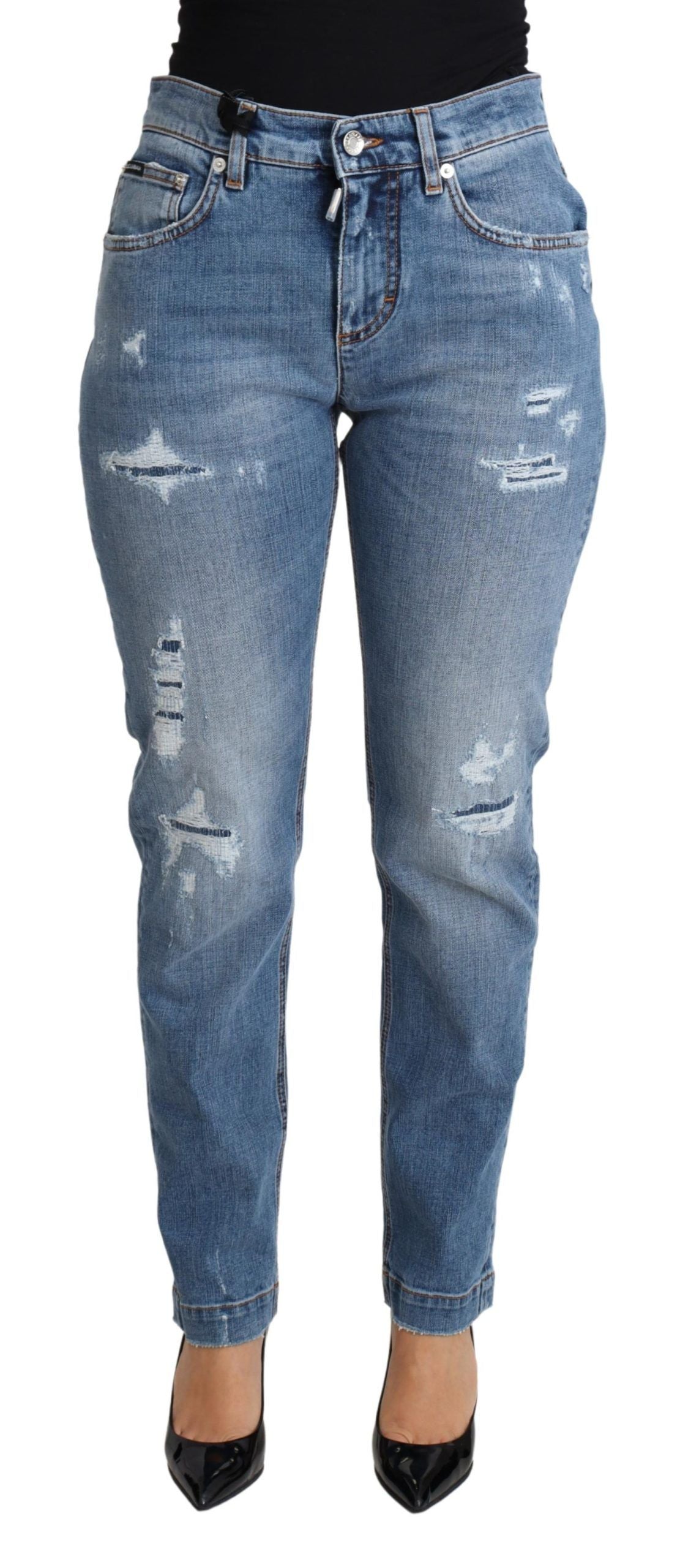 Dolce & Gabbana Blaue zerrissene Skinny Jeans aus Baumwollmischung