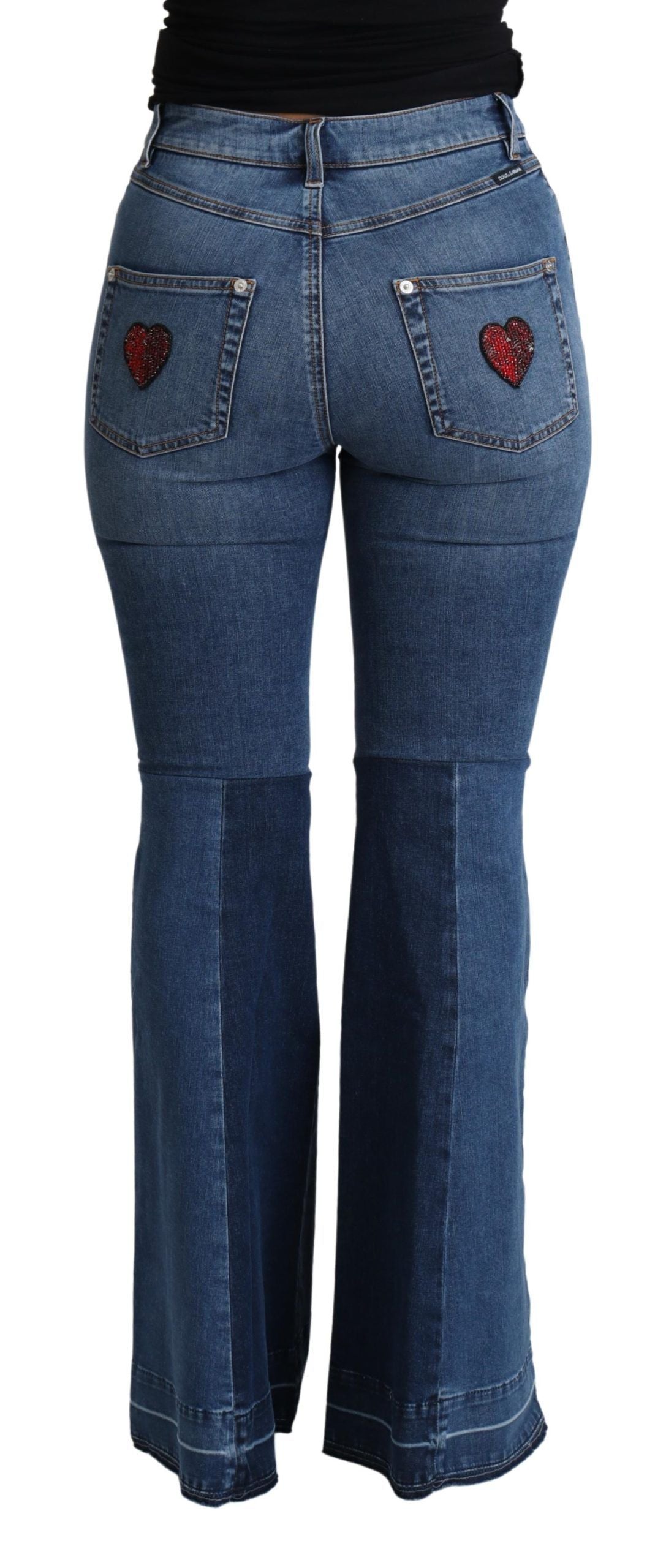 Dolce & Gabbana Blue Amore Patch Boot Cut Baumwoll-Stretchhose