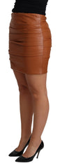 Dolce & Gabbana Brauner Falten-Minirock aus Lammleder mit hoher Taille