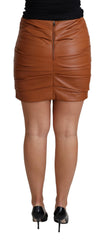 Dolce & Gabbana Brauner Falten-Minirock aus Lammleder mit hoher Taille