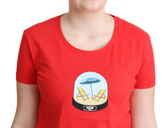 Moschino Red Printed Cotton Short Sleeves Tops Blouse T-shirt