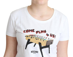 Moschino Weißes Baumwoll-T-Shirt mit „Come Play 4 Us“-Aufdruck