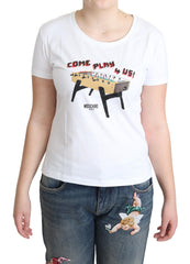 Moschino Weißes Baumwoll-T-Shirt mit „Come Play 4 Us“-Aufdruck