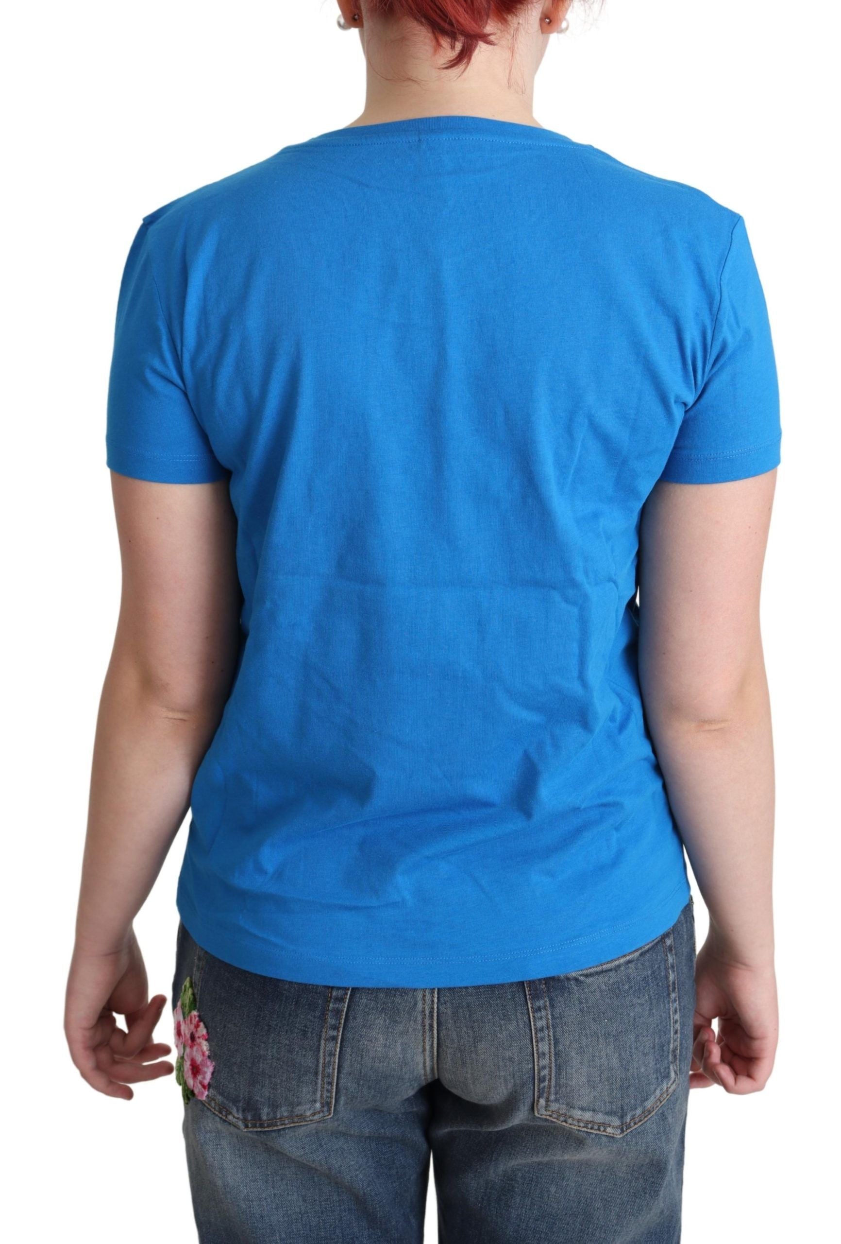 Moschino blaues Baumwoll-Bade-T-Shirt mit Grafik und Dreiecksausschnitt
