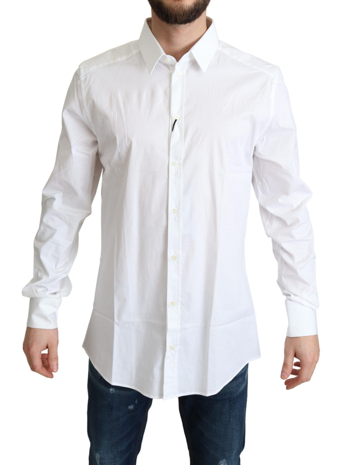 Dolce & Gabbana Weißes Baumwoll-Stretch Herren Smokinghemd