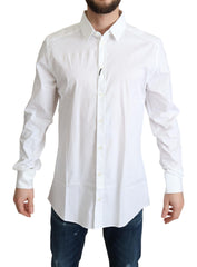 Dolce & Gabbana Weißes Baumwoll-Stretch Herren Smokinghemd