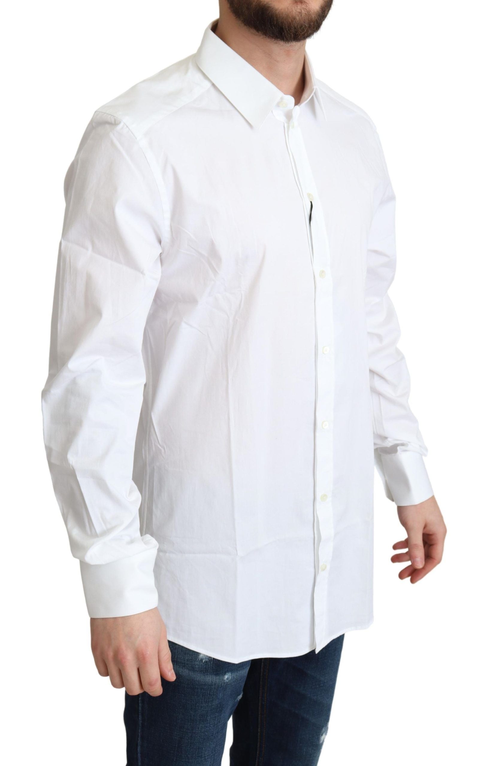 Dolce & Gabbana Weißes Baumwoll-Stretch Herren Smokinghemd