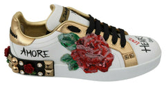 Dolce & Gabbana Weiße Rosen Pailletten Kristall Damen-Sneaker Schuhe
