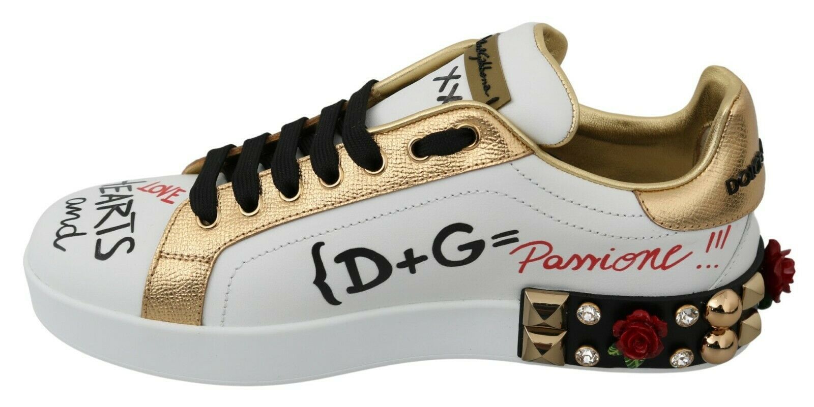 Dolce & Gabbana Weiße Rosen Pailletten Kristall Damen-Sneaker Schuhe