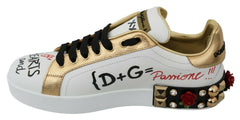 Dolce & Gabbana Weiße Rosen Pailletten Kristall Damen-Sneaker Schuhe