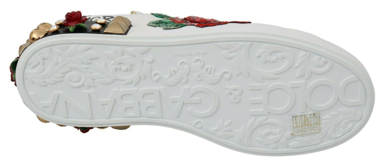 Dolce & Gabbana Weiße Rosen Pailletten Kristall Damen-Sneaker Schuhe