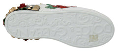 Dolce & Gabbana Weiße Rosen Pailletten Kristall Damen-Sneaker Schuhe