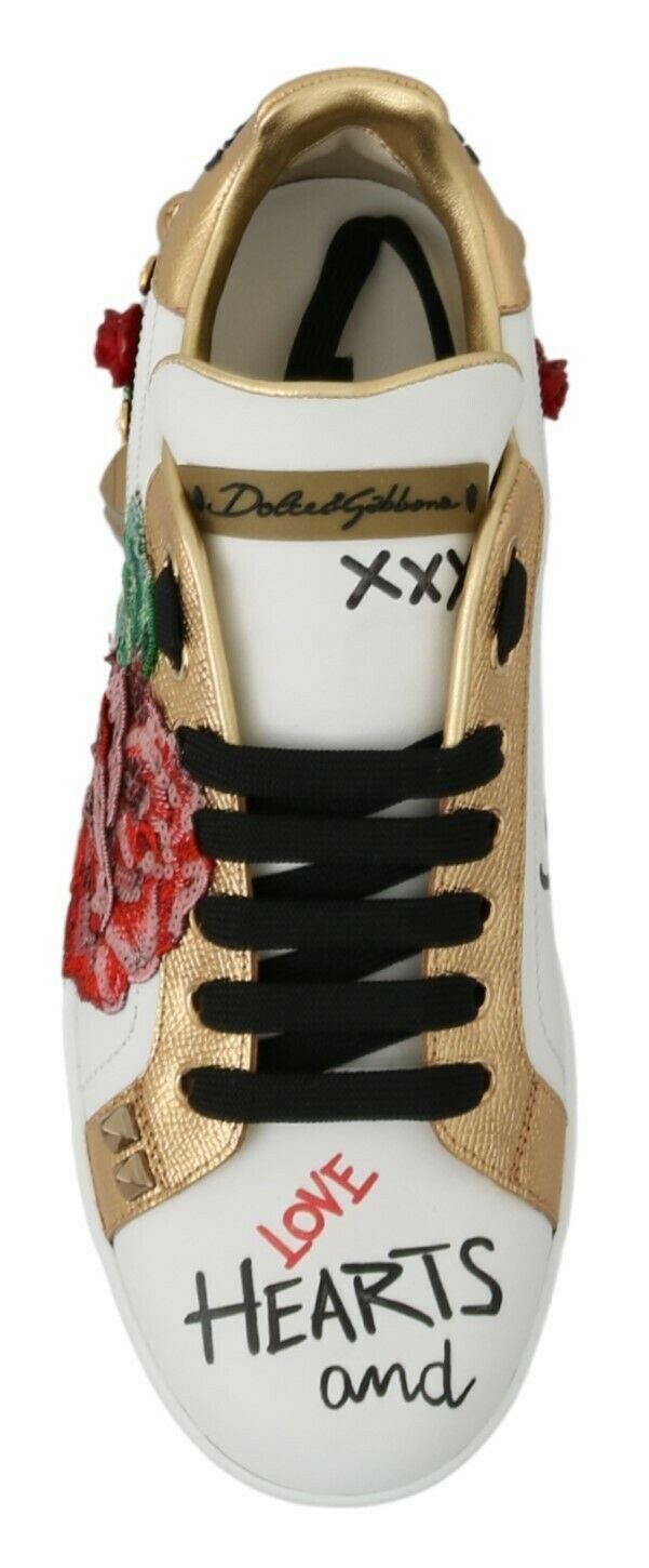 Dolce & Gabbana Weiße Rosen Pailletten Kristall Damen-Sneaker Schuhe