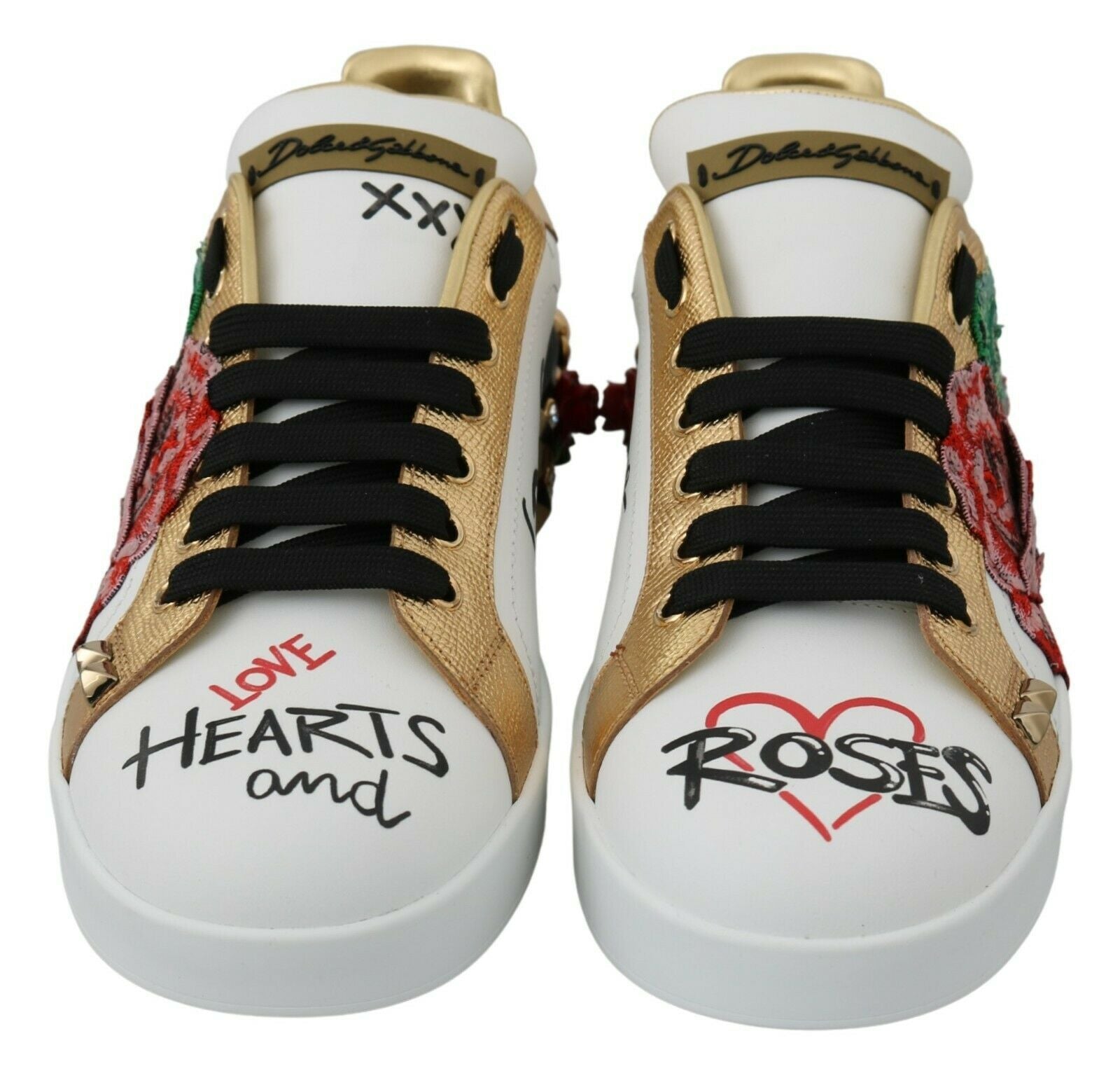Dolce & Gabbana Weiße Rosen Pailletten Kristall Damen-Sneaker Schuhe