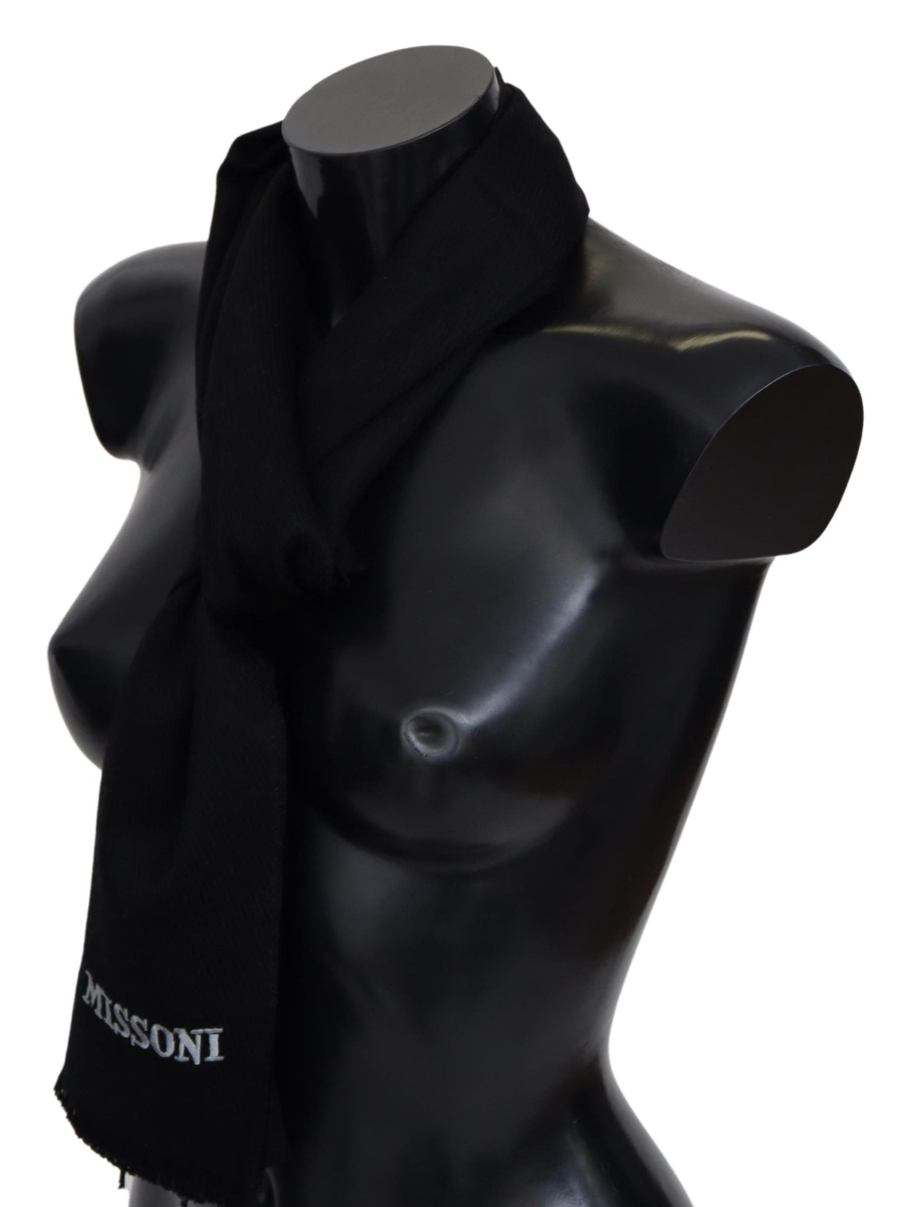 Missoni Schwarz 100 % Wolle Unisex Loop Schal Fransen Logo