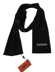 Missoni Schwarz 100 % Wolle Unisex Loop Schal Fransen Logo