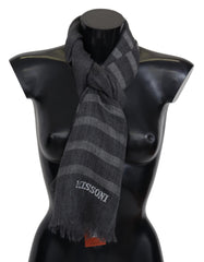Missoni Gray Striped Wool Unisex Neck Wrap Fringes Scarf