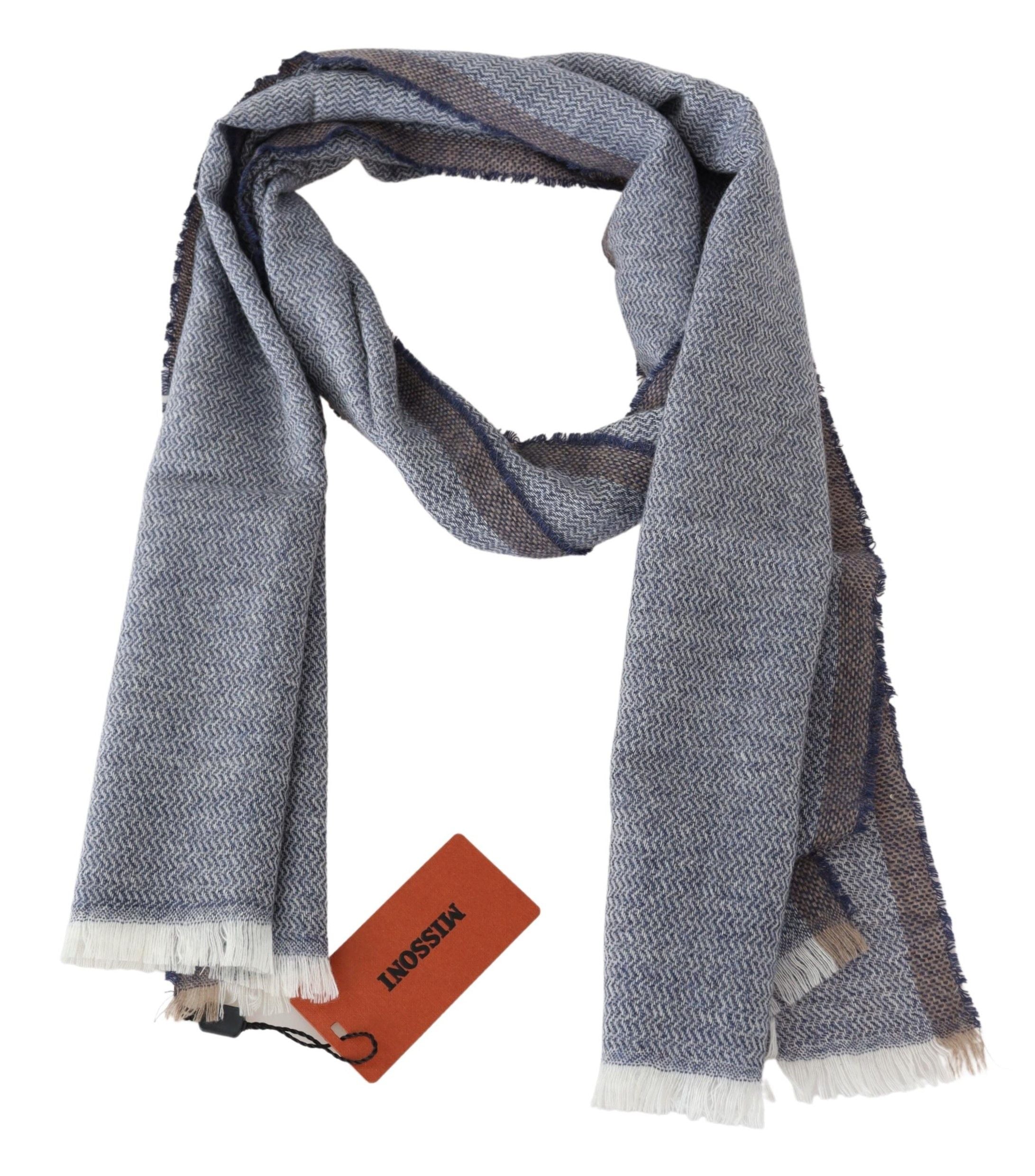 Missoni Grau gestreifter Unisex Woll-Loop-Schal mit Fransen