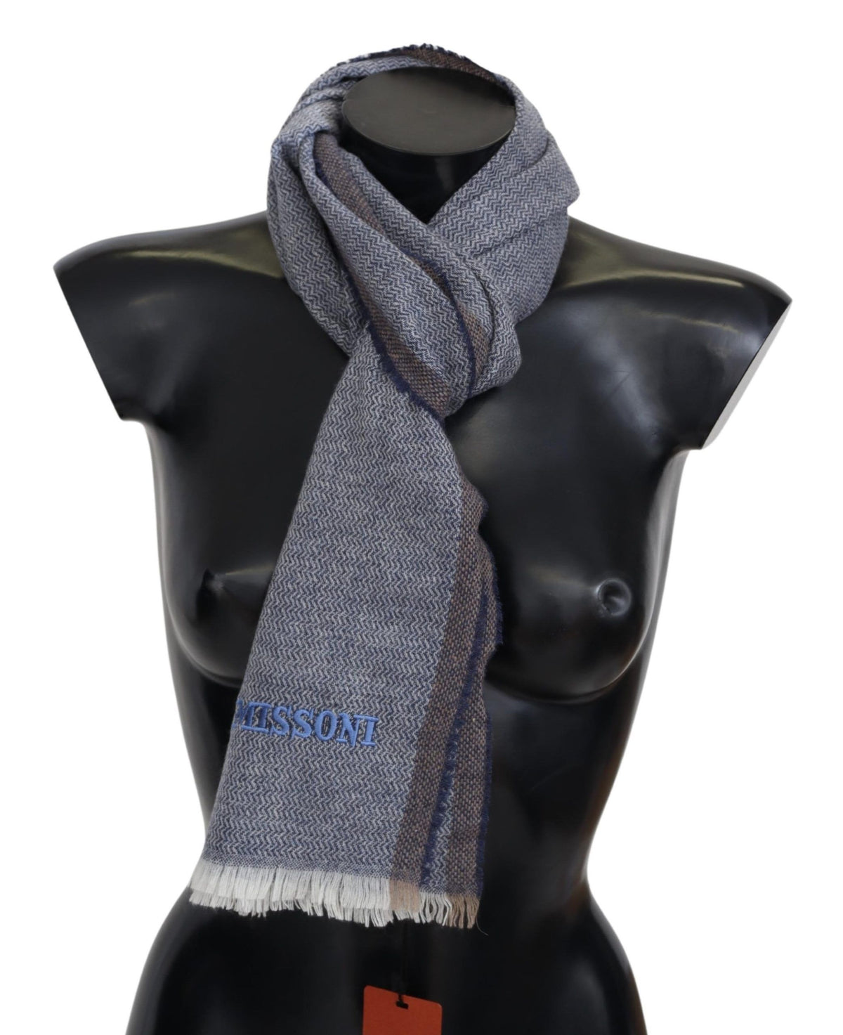 Missoni Grau gestreifter Unisex Woll-Loop-Schal mit Fransen