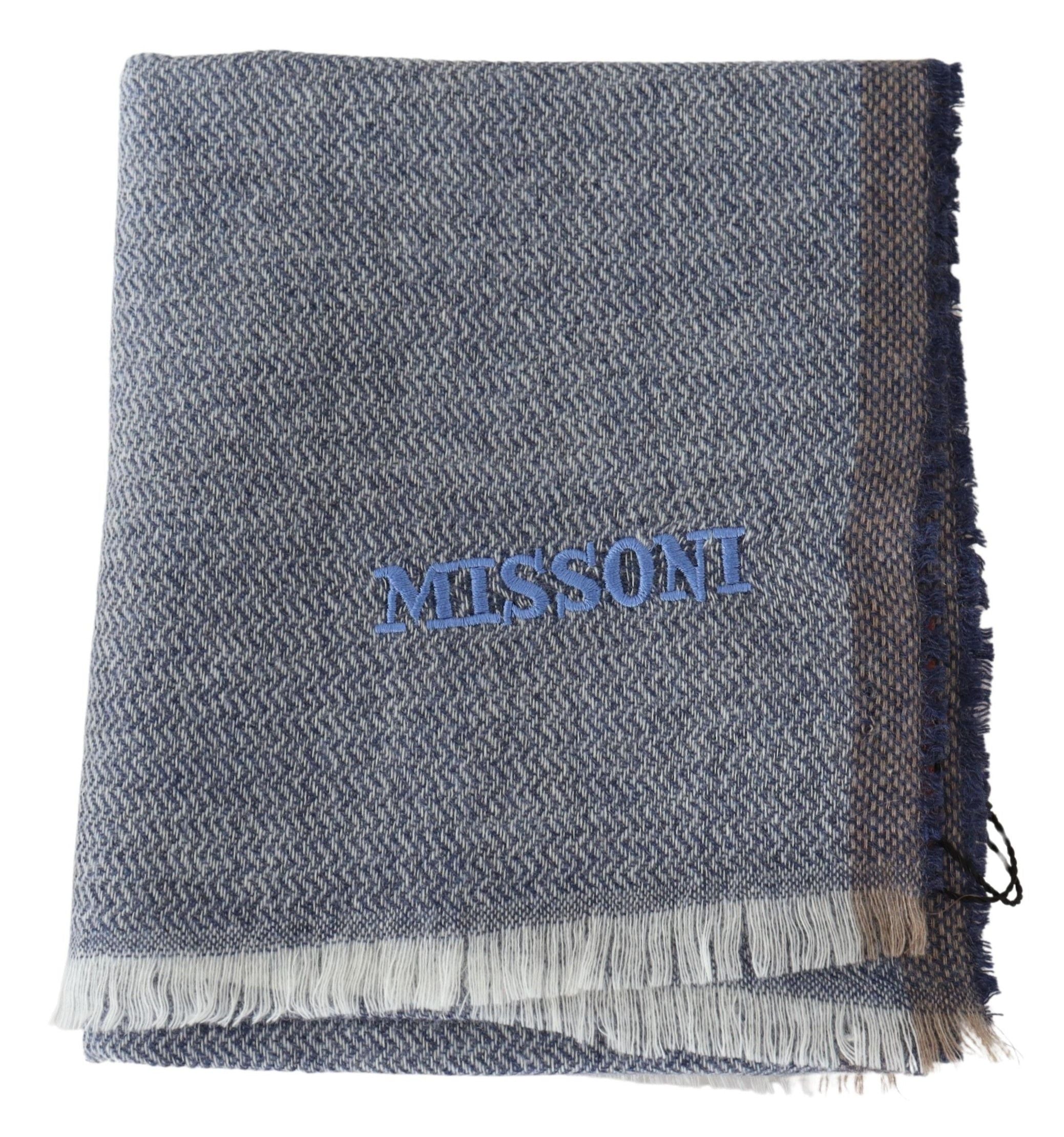 Missoni Grau gestreifter Unisex Woll-Loop-Schal mit Fransen