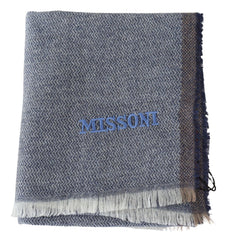 Missoni Grau gestreifter Unisex Woll-Loop-Schal mit Fransen