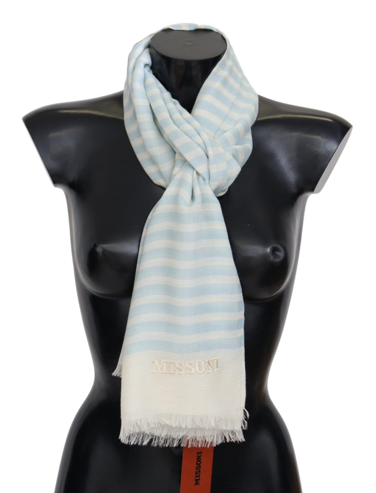 Missoni Blau Weiß Gefütterter Kaschmir Unisex Wickelschal