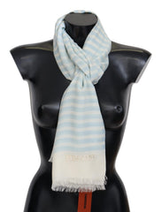 Missoni Blau Weiß Gefütterter Kaschmir Unisex Wickelschal