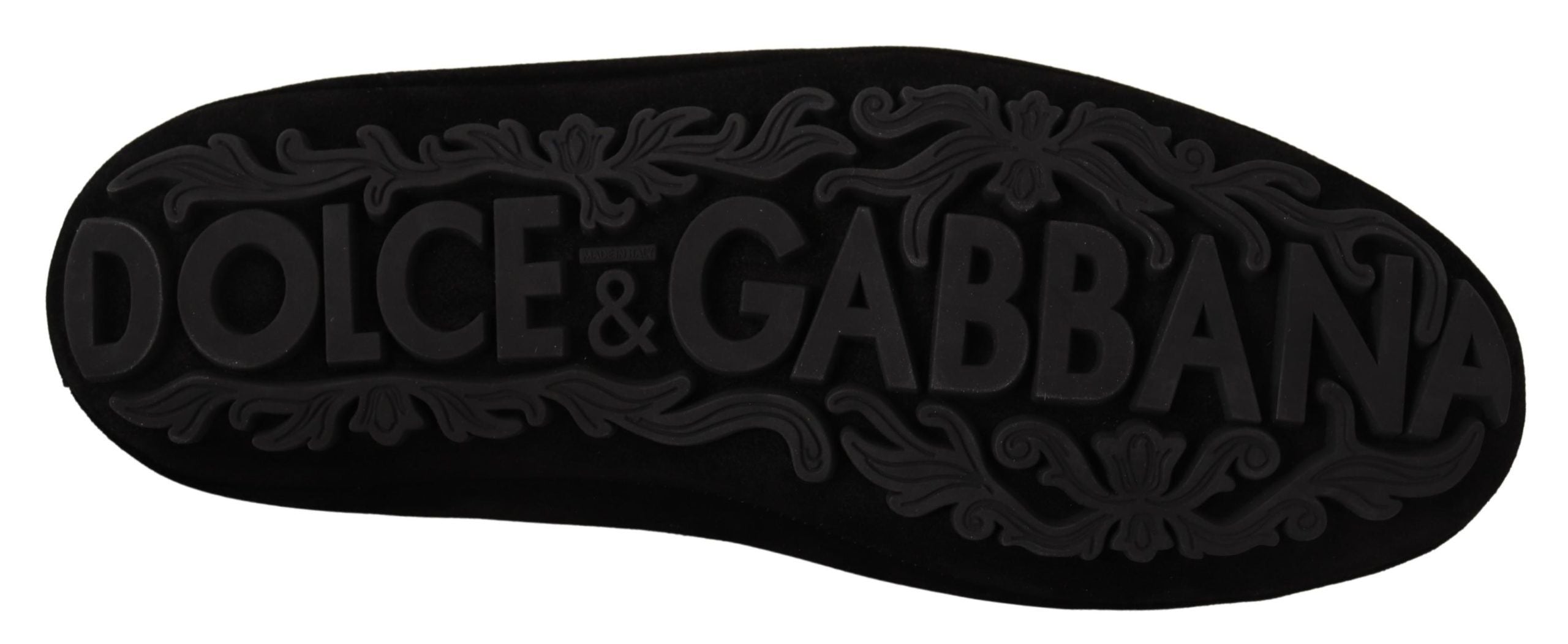 Dolce & Gabbana Schwarze Leder Crystal Gold-Kronen Slipper Schuhe