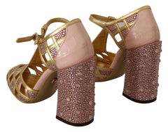 Dolce & Gabbana Pumps aus roségoldenem Leder mit Kristallen und T-Spange