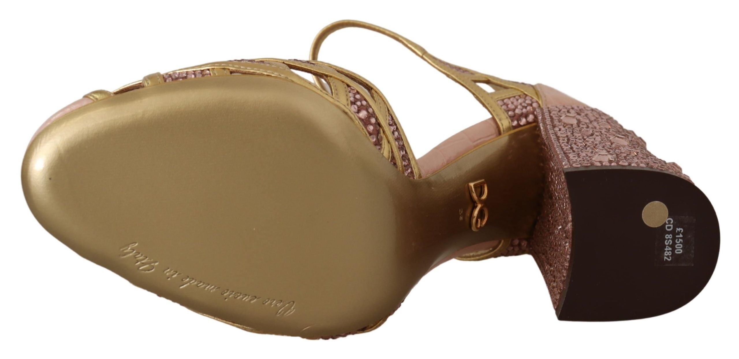 Dolce & Gabbana Pumps aus roségoldenem Leder mit Kristallen und T-Spange
