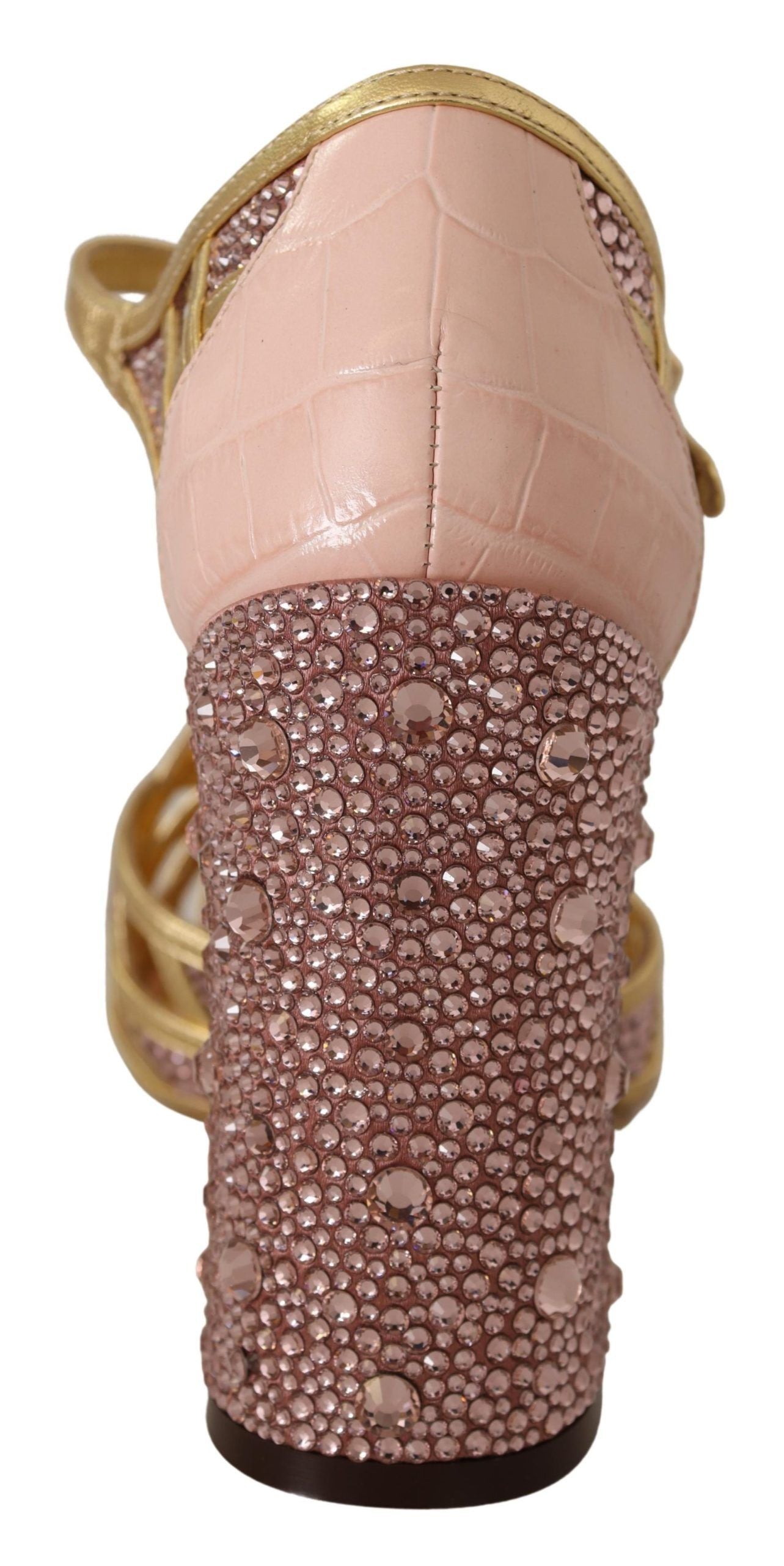 Dolce & Gabbana Pumps aus roségoldenem Leder mit Kristallen und T-Spange