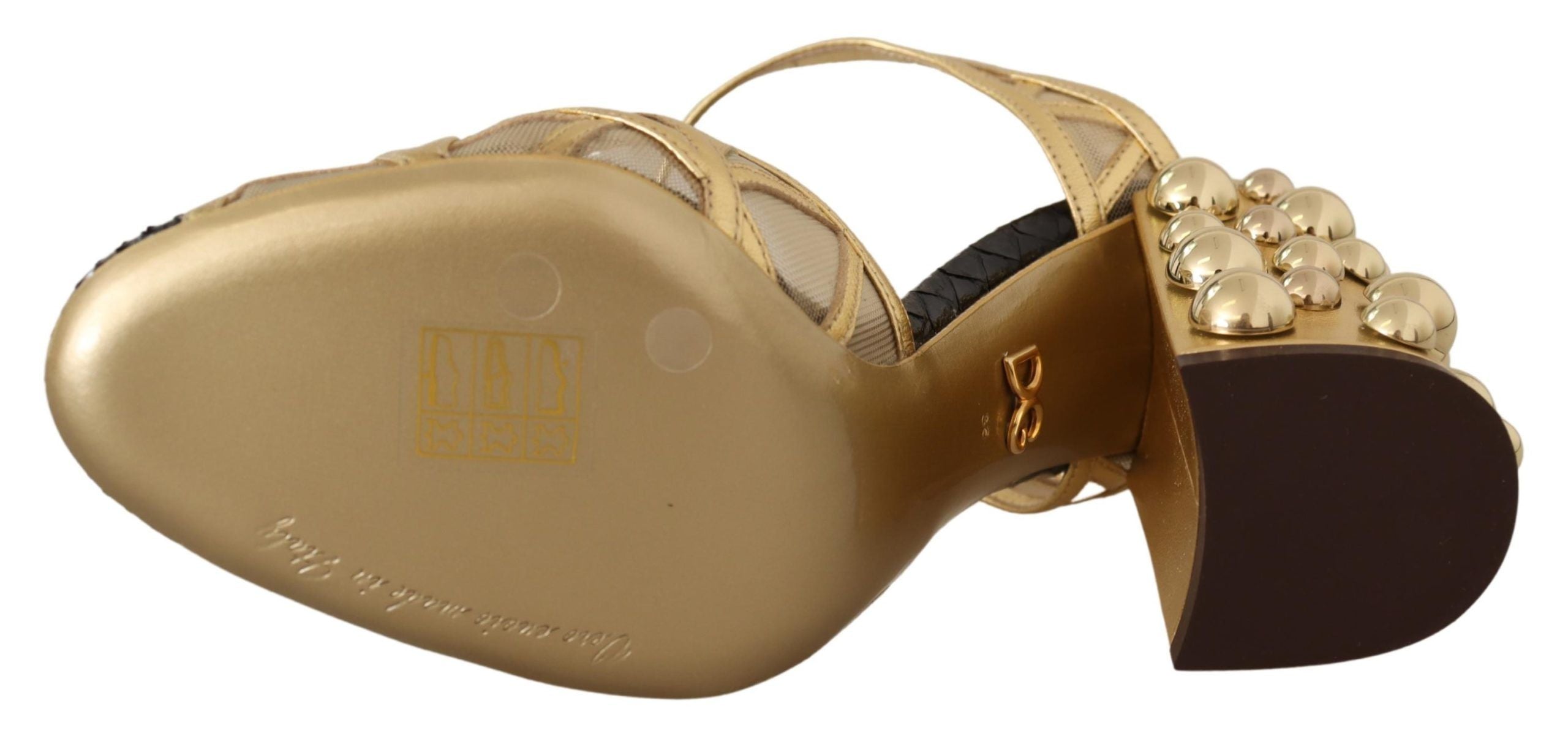 Dolce & Gabbana Schwarze goldene Leder-Riemchensandaletten mit Nieten