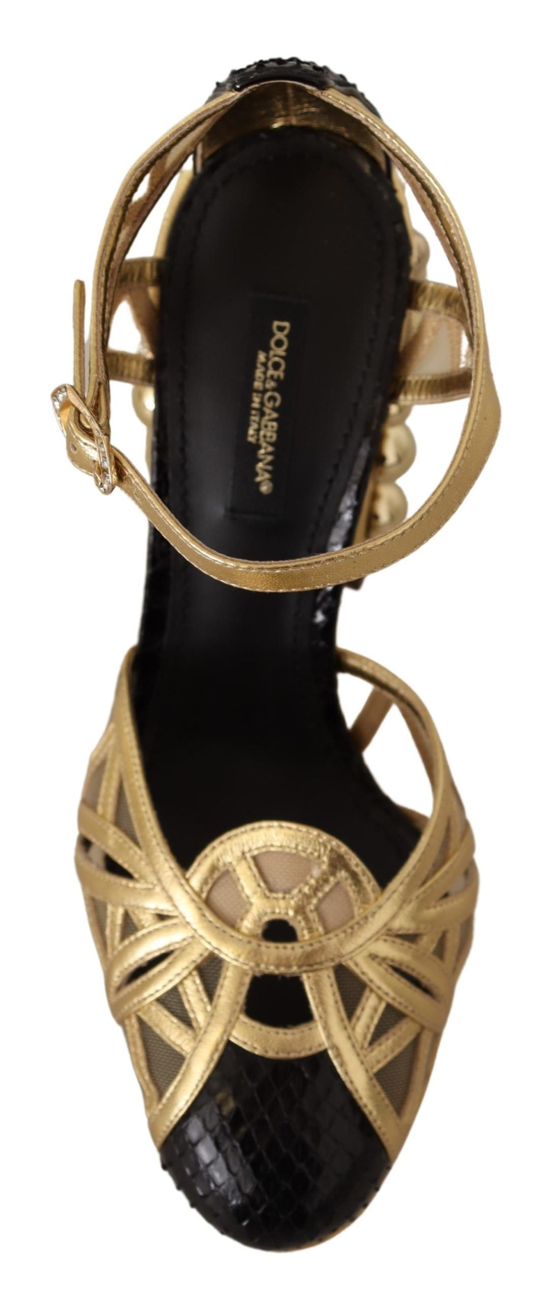 Dolce & Gabbana Schwarze goldene Leder-Riemchensandaletten mit Nieten