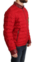 Dolce & Gabbana Rode Brokaat Bomber Goud Kroon Logo Jas