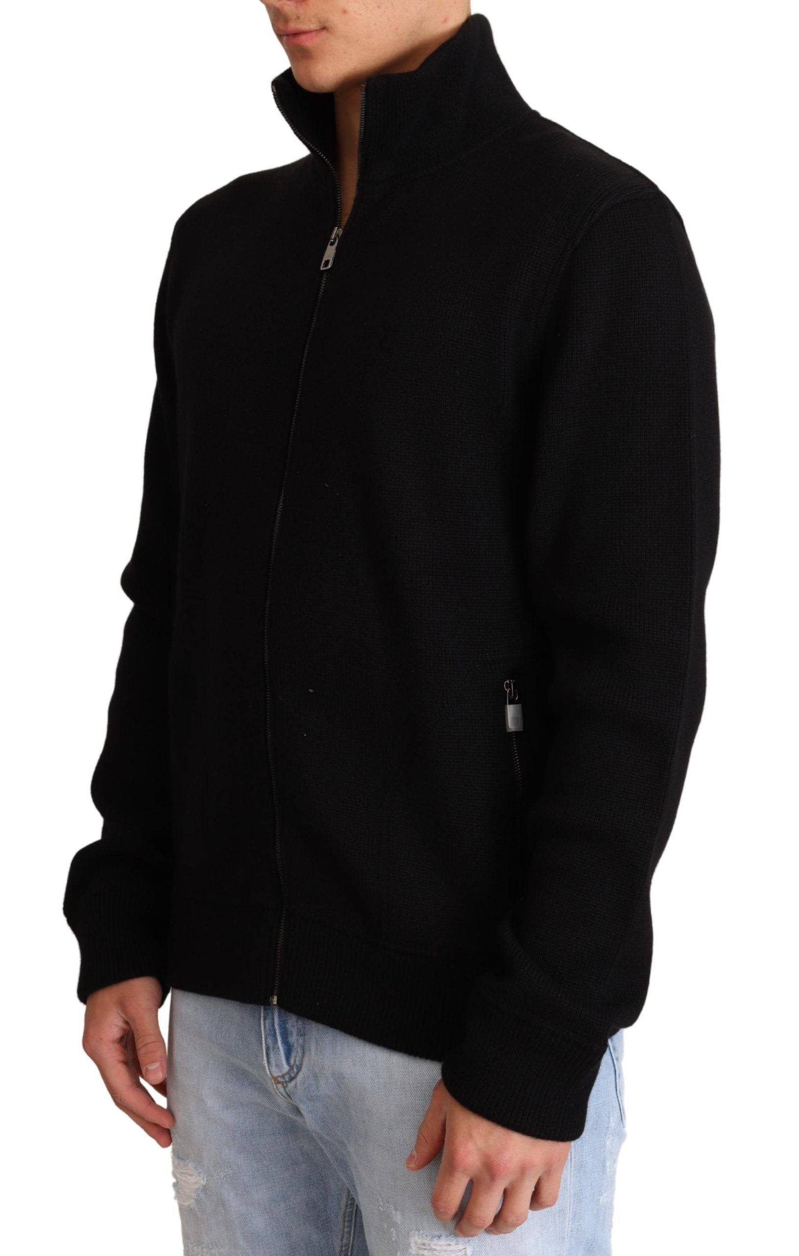 Dolce & Gabbana Schwarzer Kaschmir Herrenpullover mit Reißverschluss