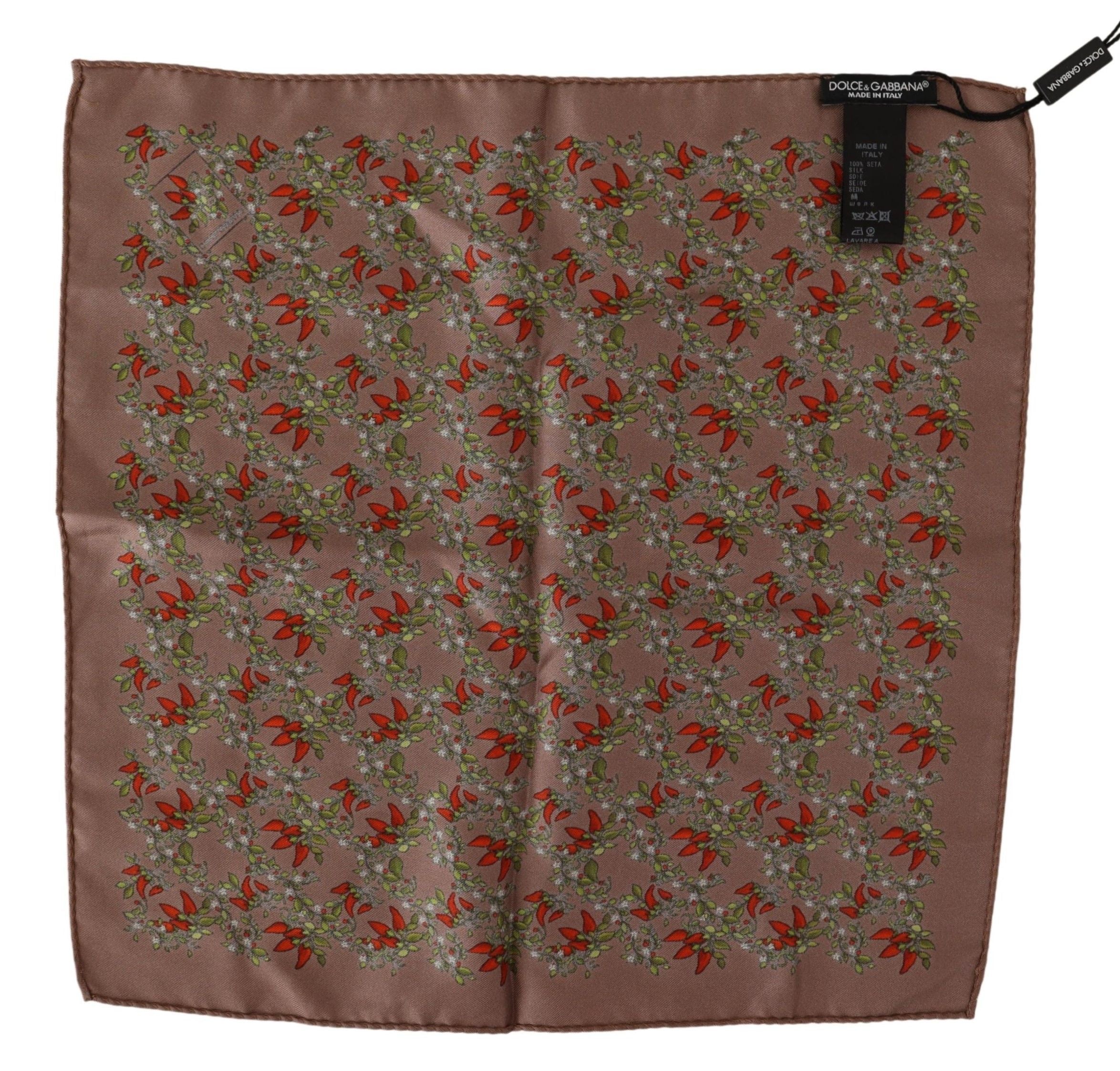 Dolce & Gabbana Braunes Seiden-Einstecktuch mit Karottenprint
