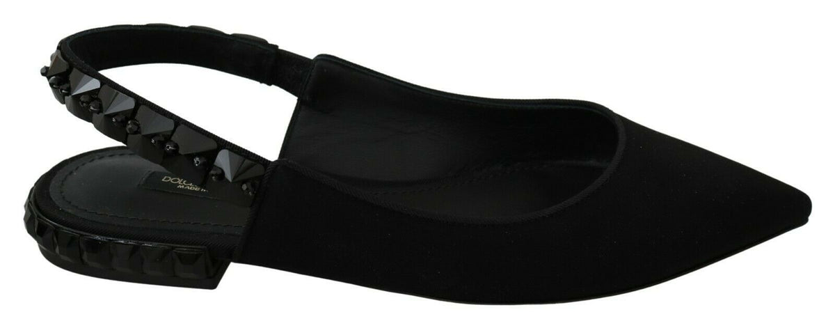 Dolce & Gabbana Schwarze flache Slingback-Schuhe aus Charmeuse