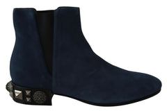Dolce & Gabbana Blaue Wildleder-Stiefel mit Verzierungen und Nieten