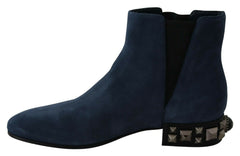 Dolce & Gabbana Blaue Wildleder-Stiefel mit Verzierungen und Nieten