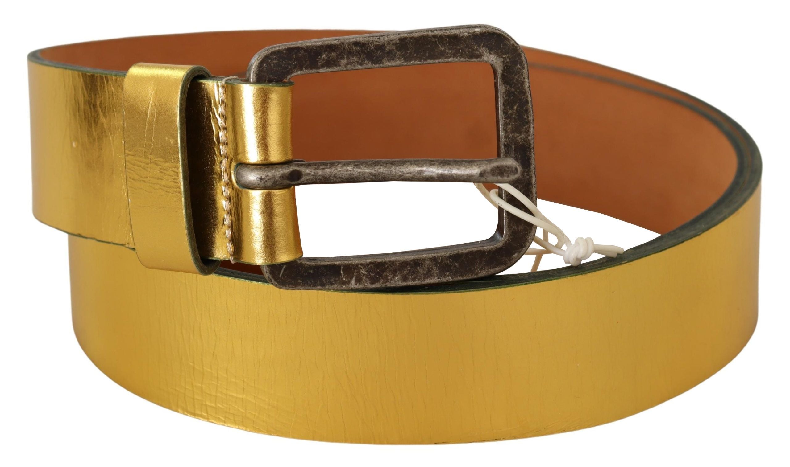 John Galliano Gold Echtleder Gürtel mit rustikaler silberner Schnalle