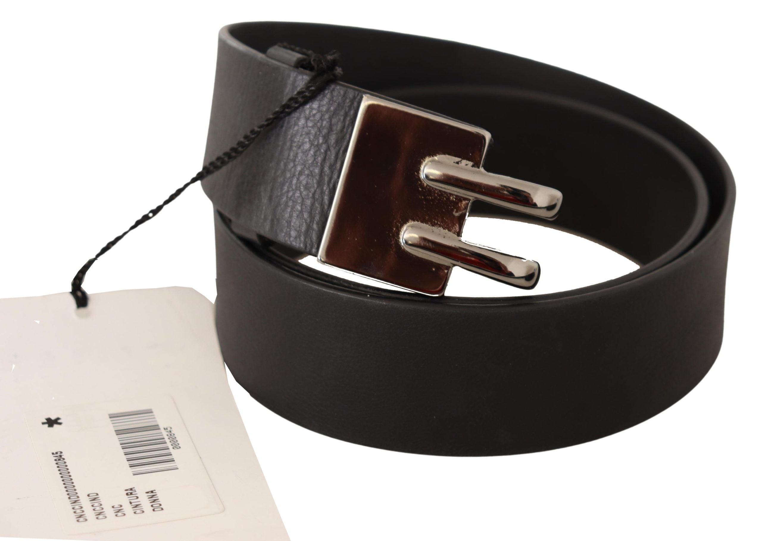 Costume National Gürtel aus schwarzem Leder mit silberner Schnalle