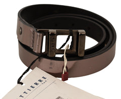Costume National Rosa Metallic Ledergürtel mit Schnalle