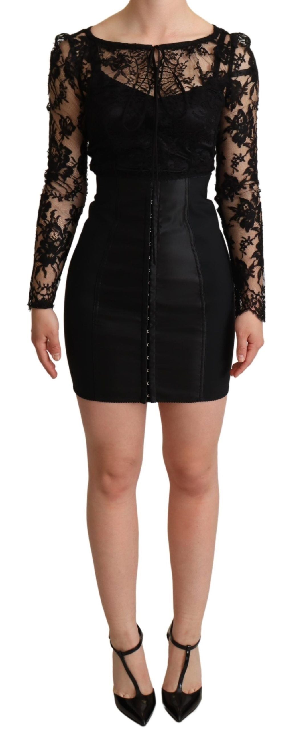 Dolce & Gabbana Schwarzes figurbetontes Spitzenoberteil eng anliegendes Minikleid