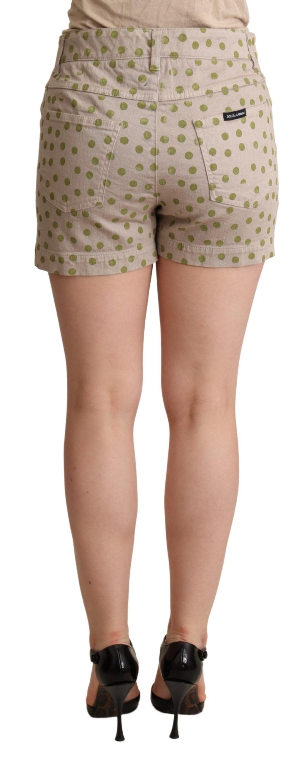 Dolce & Gabbana Beige Polka Dots Denim Baumwoll Stretch Shorts