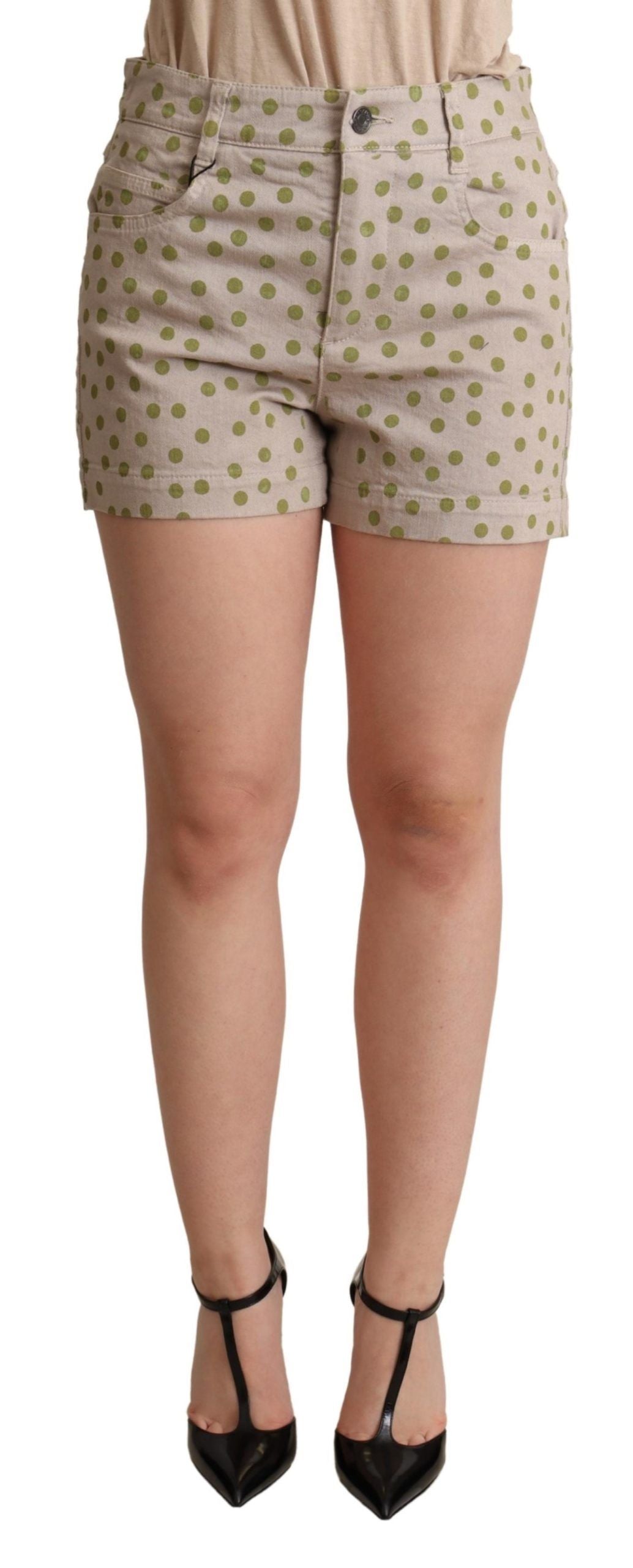 Dolce & Gabbana Beige Polka Dots Denim Baumwoll Stretch Shorts