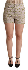 Dolce & Gabbana Beige Polka Dots Denim Baumwoll Stretch Shorts