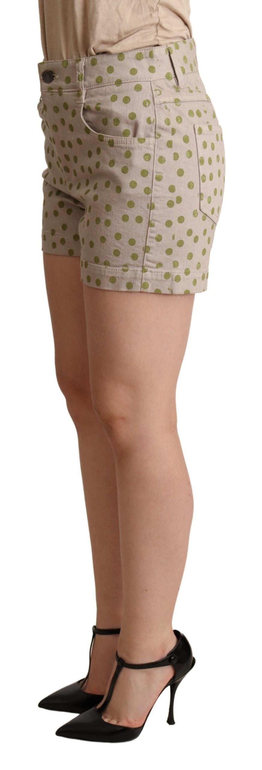 Dolce & Gabbana Beige Polka Dots Denim Baumwoll Stretch Shorts